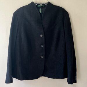 Lauren Ralph Lauren Sz‎ 18W Black Wool Blend with Lurex Blazer Jacket Cardigan
